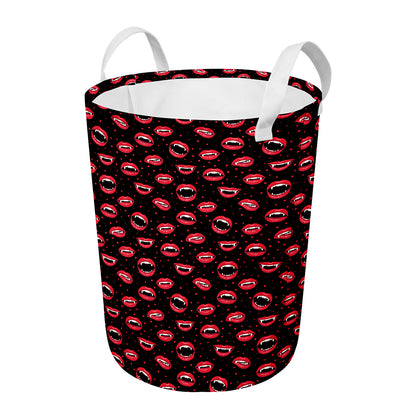 Red Halloween Vampire Lips Pattern Print Round Laundry Basket
