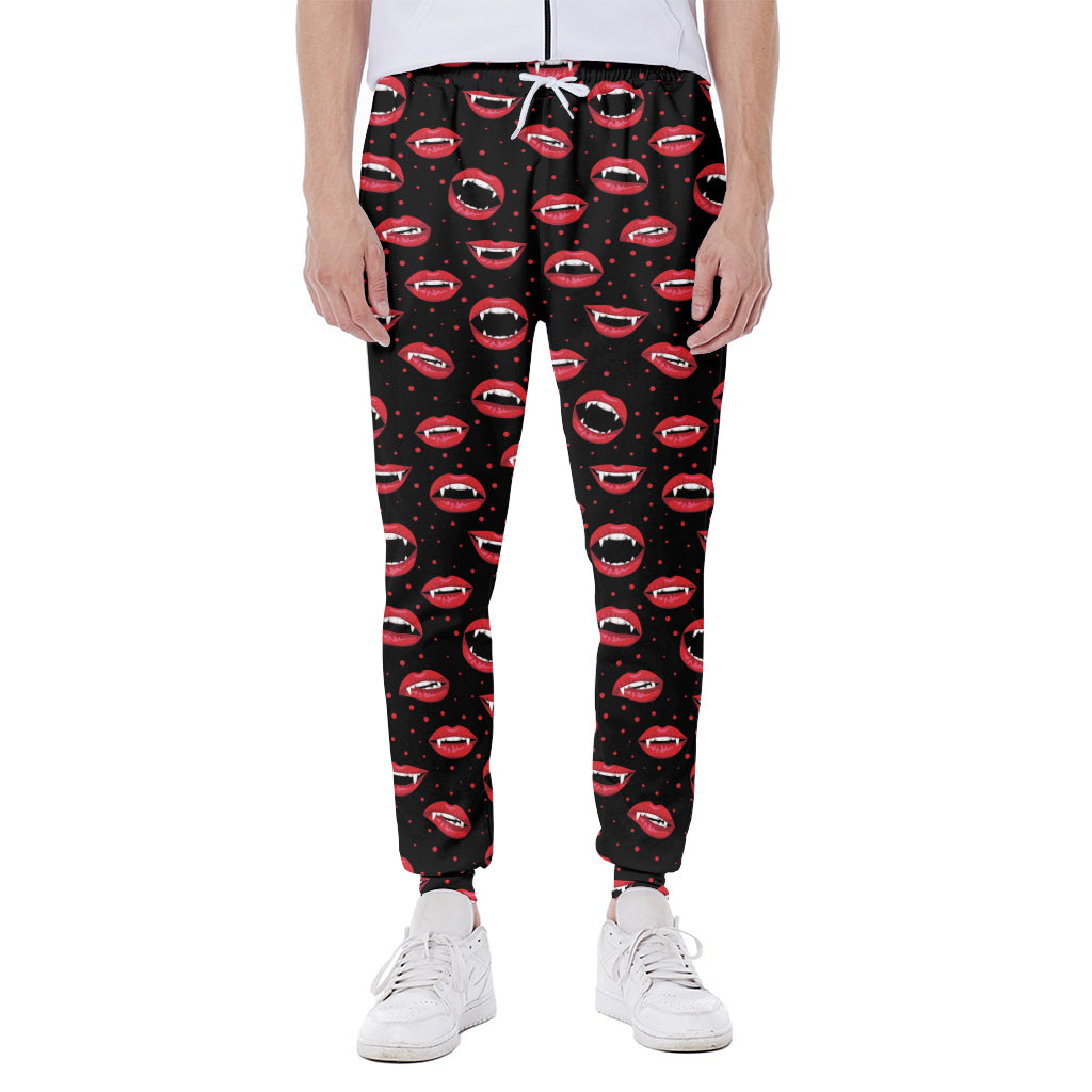 Red Halloween Vampire Lips Pattern Print Scuba Joggers