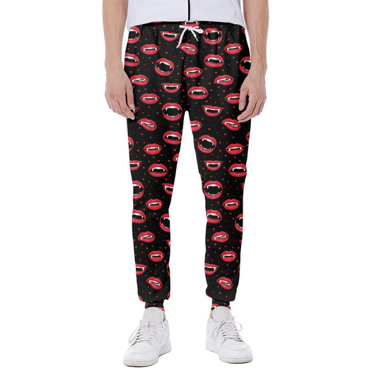Red Halloween Vampire Lips Pattern Print Scuba Joggers