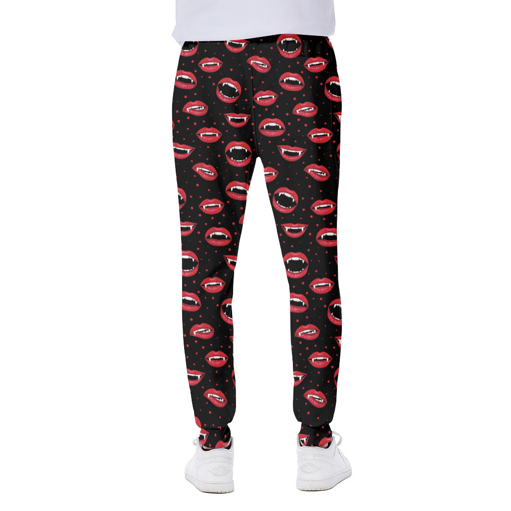 Red Halloween Vampire Lips Pattern Print Scuba Joggers