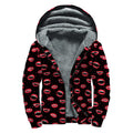 Red Halloween Vampire Lips Pattern Print Sherpa Lined Zip Up Hoodie