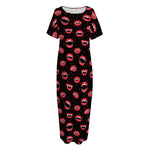 Red Halloween Vampire Lips Pattern Print Short Sleeve Long Nightdress