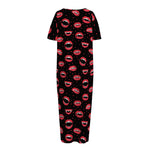 Red Halloween Vampire Lips Pattern Print Short Sleeve Long Nightdress
