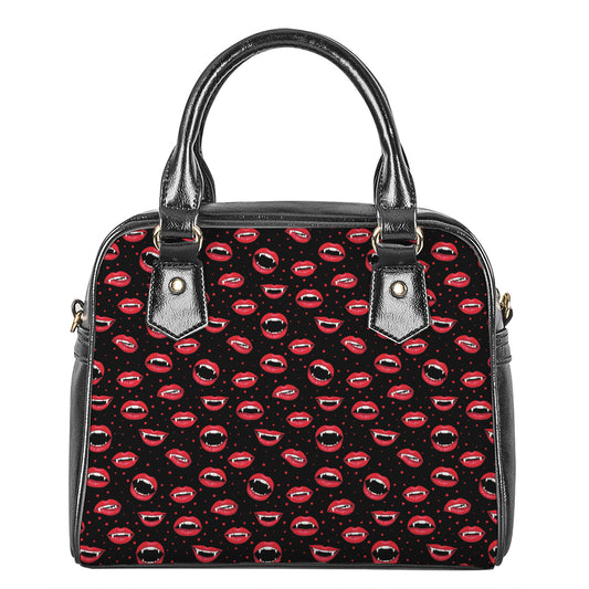 Red Halloween Vampire Lips Pattern Print Shoulder Handbag