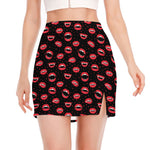 Red Halloween Vampire Lips Pattern Print Side Slit Mini Skirt