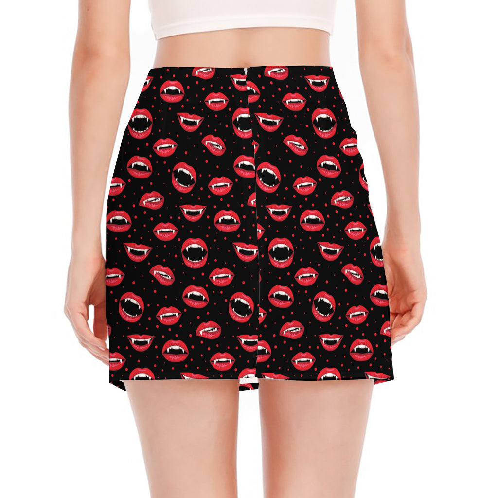 Red Halloween Vampire Lips Pattern Print Side Slit Mini Skirt