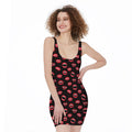 Red Halloween Vampire Lips Pattern Print Sleeveless Bodycon Dress