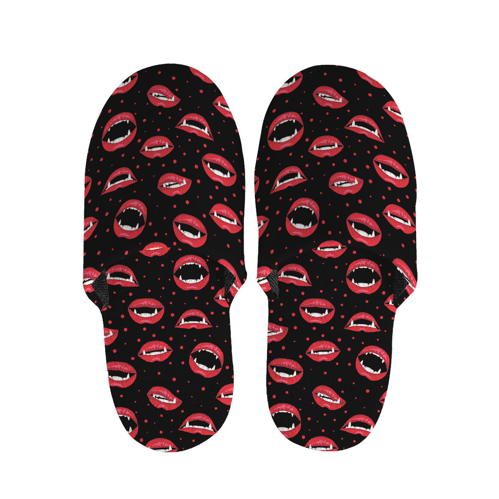 Red Halloween Vampire Lips Pattern Print Slippers