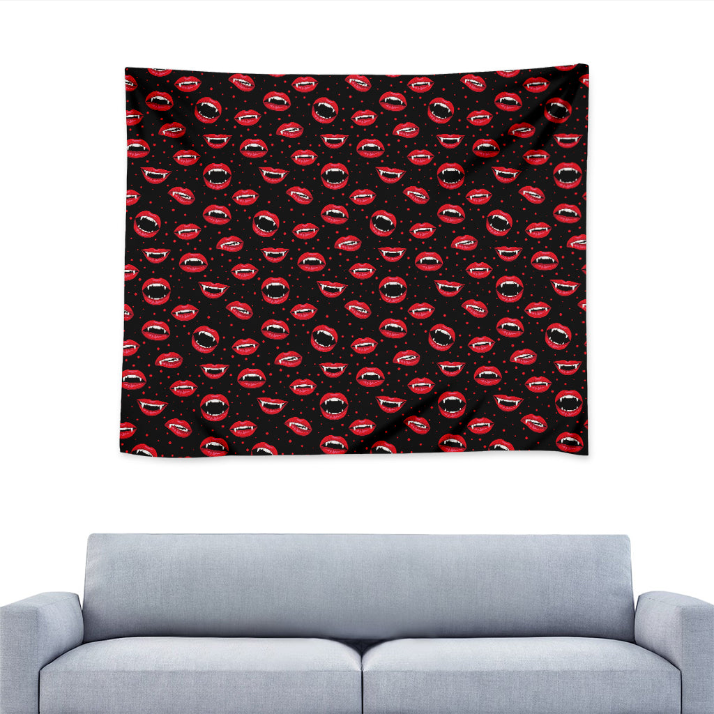 Red Halloween Vampire Lips Pattern Print Tapestry