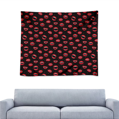 Red Halloween Vampire Lips Pattern Print Tapestry