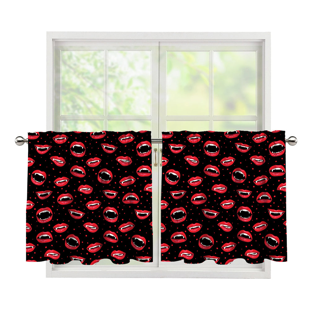 Red Halloween Vampire Lips Pattern Print Tier Curtains