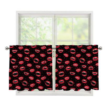 Red Halloween Vampire Lips Pattern Print Tier Curtains