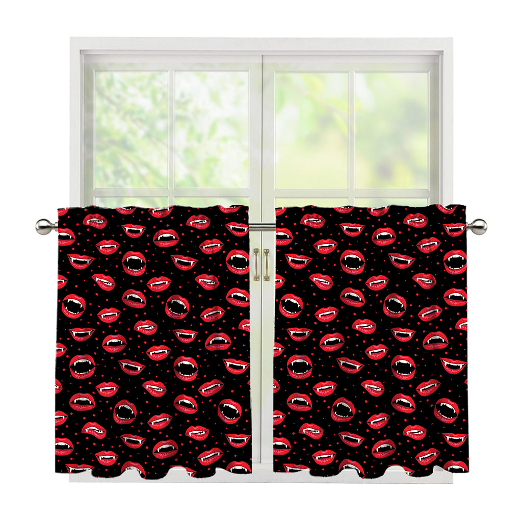 Red Halloween Vampire Lips Pattern Print Tier Curtains
