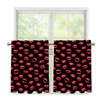 Red Halloween Vampire Lips Pattern Print Tier Curtains