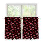 Red Halloween Vampire Lips Pattern Print Tier Curtains