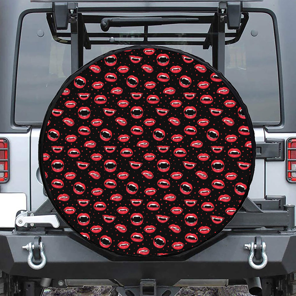 Red Halloween Vampire Lips Pattern Print Tire Cover
