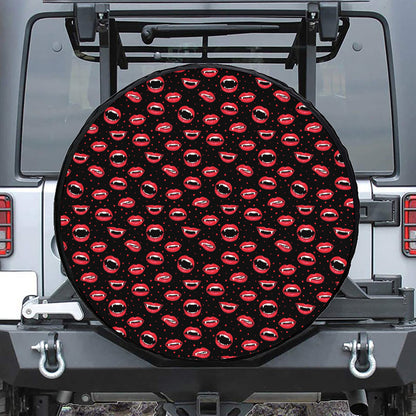 Red Halloween Vampire Lips Pattern Print Tire Cover