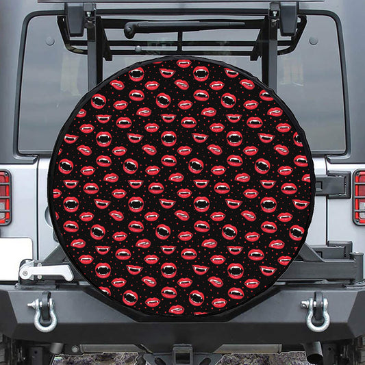 Red Halloween Vampire Lips Pattern Print Tire Cover