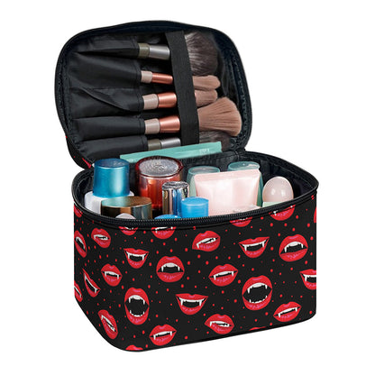Red Halloween Vampire Lips Pattern Print Travel Makeup Bag