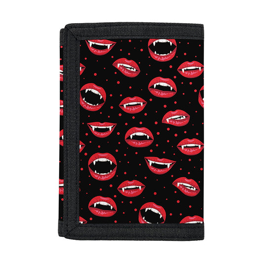 Red Halloween Vampire Lips Pattern Print Trifold Wallet