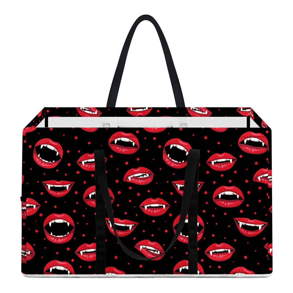 Red Halloween Vampire Lips Pattern Print Utility Tote Bag