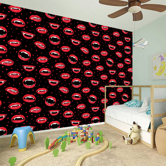 Red Halloween Vampire Lips Pattern Print Wall Sticker