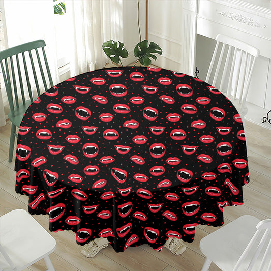 Red Halloween Vampire Lips Pattern Print Waterproof Round Tablecloth