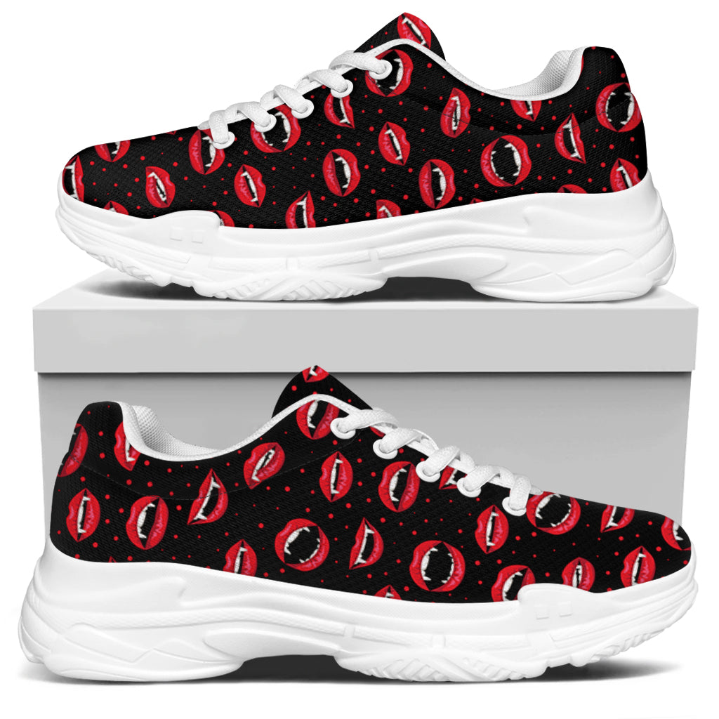 Red Halloween Vampire Lips Pattern Print White Chunky Shoes