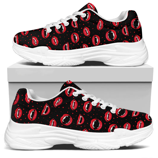 Red Halloween Vampire Lips Pattern Print White Chunky Shoes