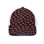 Red Halloween Vampire Lips Pattern Print White Mesh Trucker Cap