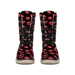 Red Halloween Vampire Lips Pattern Print Winter Boots