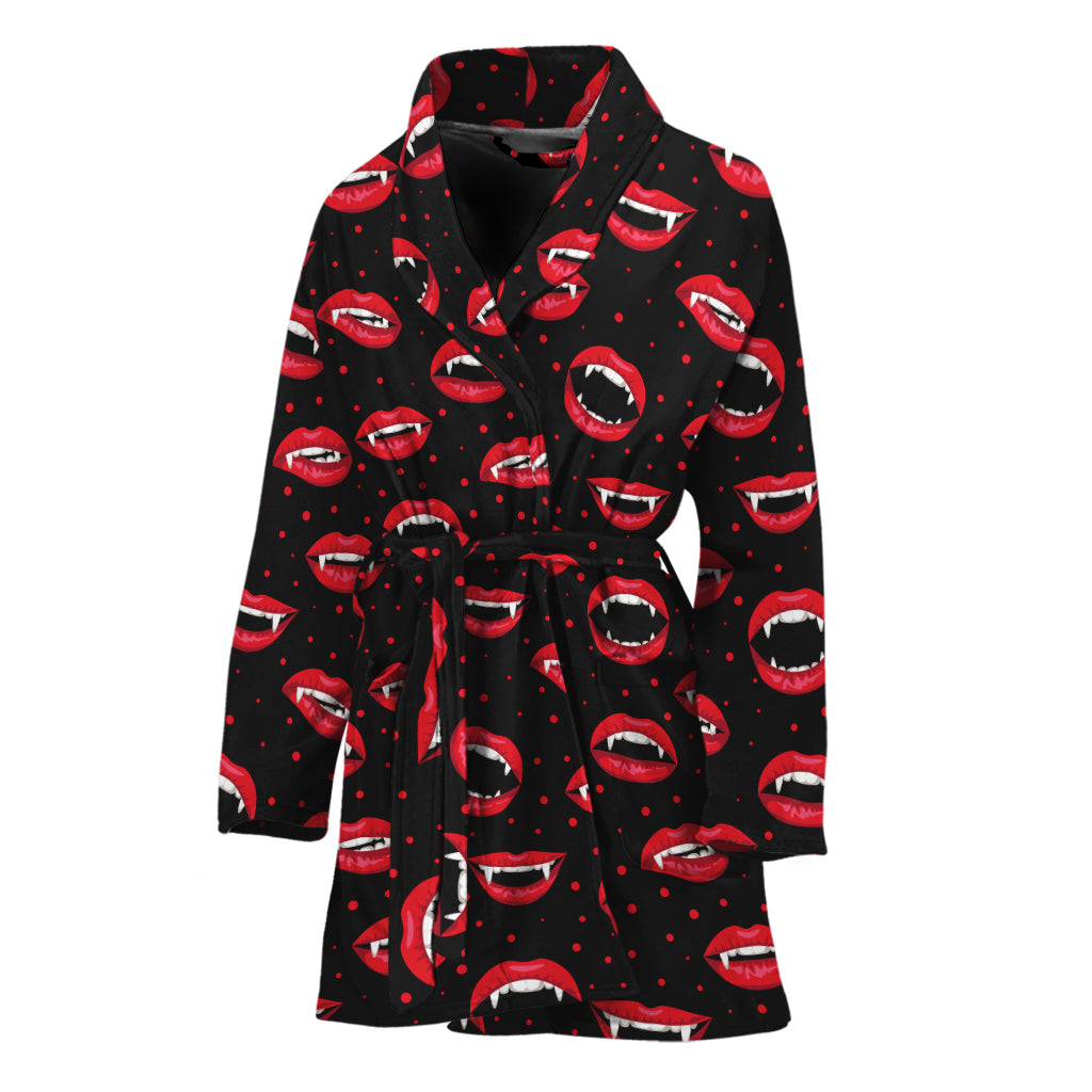 Red Halloween Vampire Lips Pattern Print Women's Bathrobe