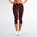 Red Halloween Vampire Lips Pattern Print Women's Capri Leggings