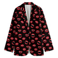Red Halloween Vampire Lips Pattern Print Women's Cotton Blazer