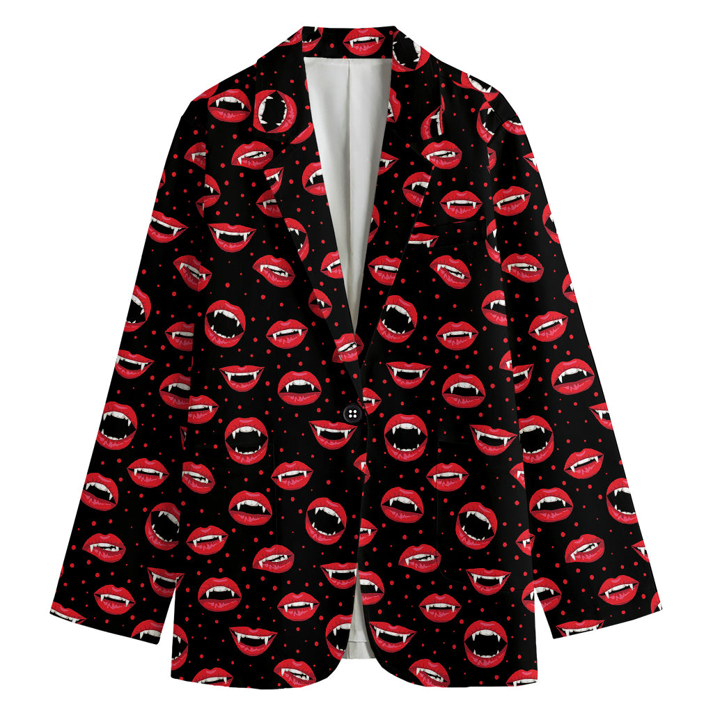 Red Halloween Vampire Lips Pattern Print Women's Cotton Blazer