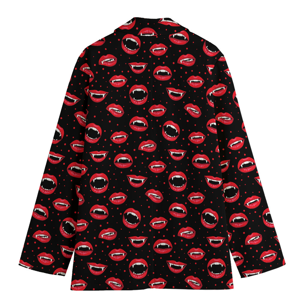 Red Halloween Vampire Lips Pattern Print Women's Cotton Blazer