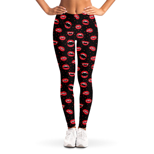 Red Halloween Vampire Lips Pattern Print Women's Leggings