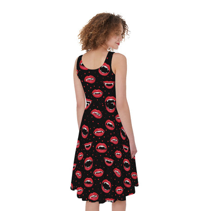 Red Halloween Vampire Lips Pattern Print Women's Sleeveless Dress