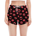Red Halloween Vampire Lips Pattern Print Women's Split Running Shorts