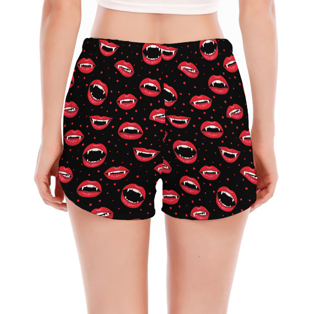 Red Halloween Vampire Lips Pattern Print Women's Split Running Shorts