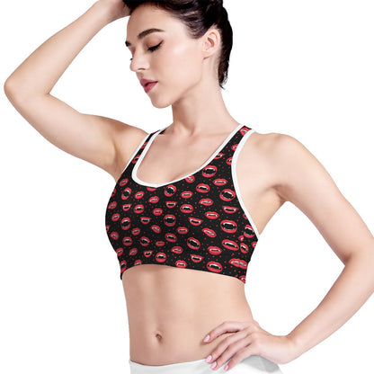 Red Halloween Vampire Lips Pattern Print Women's Sports Bra