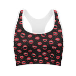 Red Halloween Vampire Lips Pattern Print Women's Sports Bra