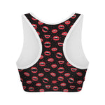 Red Halloween Vampire Lips Pattern Print Women's Sports Bra