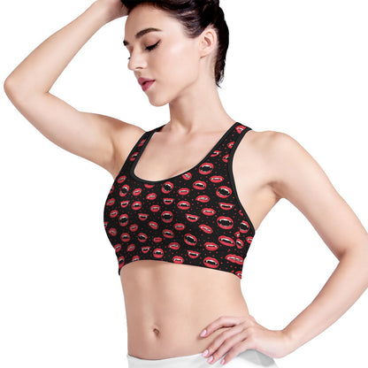 Red Halloween Vampire Lips Pattern Print Women's Sports Bra
