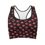 Red Halloween Vampire Lips Pattern Print Women's Sports Bra