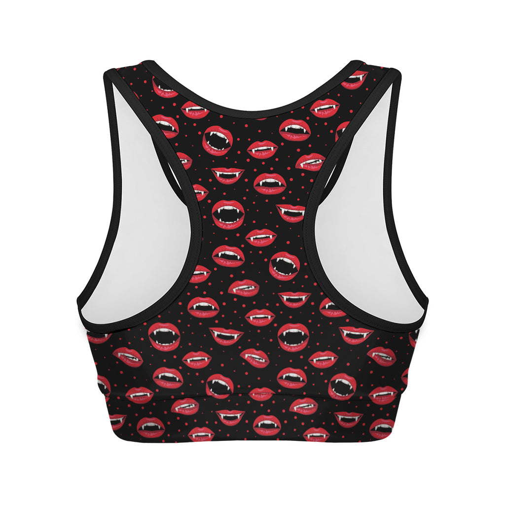 Red Halloween Vampire Lips Pattern Print Women's Sports Bra