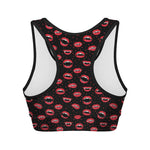 Red Halloween Vampire Lips Pattern Print Women's Sports Bra