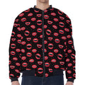 Red Halloween Vampire Lips Pattern Print Zip Sleeve Bomber Jacket