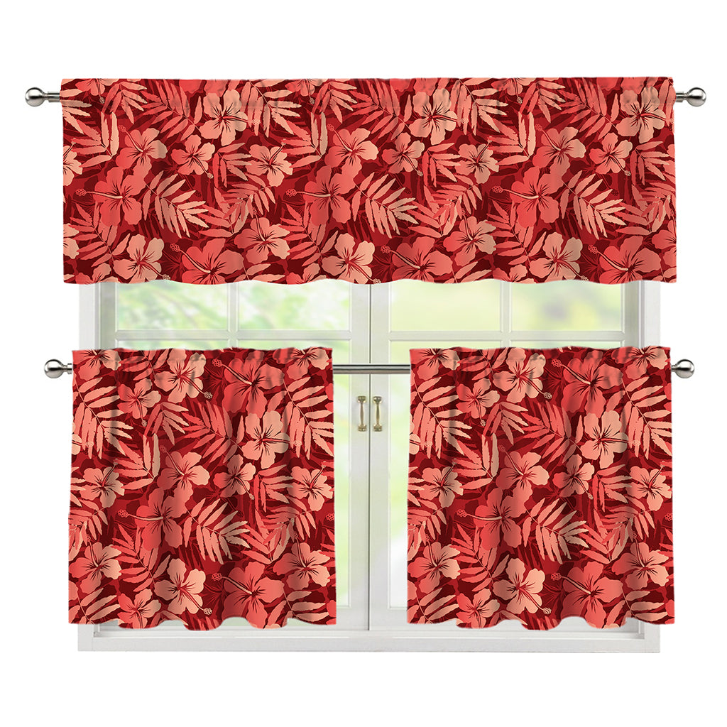 Red Hawaiian Tropical Pattern Print 3 Piece Kitchen Curtains