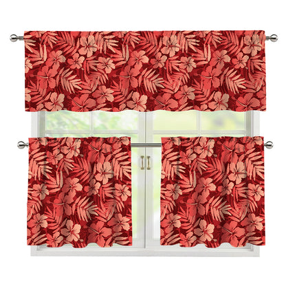 Red Hawaiian Tropical Pattern Print 3 Piece Kitchen Curtains